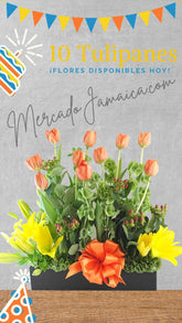Tulipanes Naranja y Lilies Amarillas